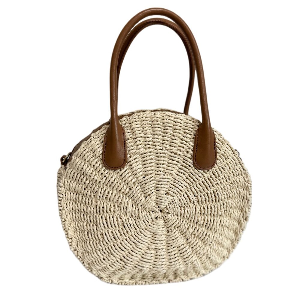 Talbots Straw Round Bag | Paper Straw & Leather | Crossbody/Handbag - Picture 4 of 16